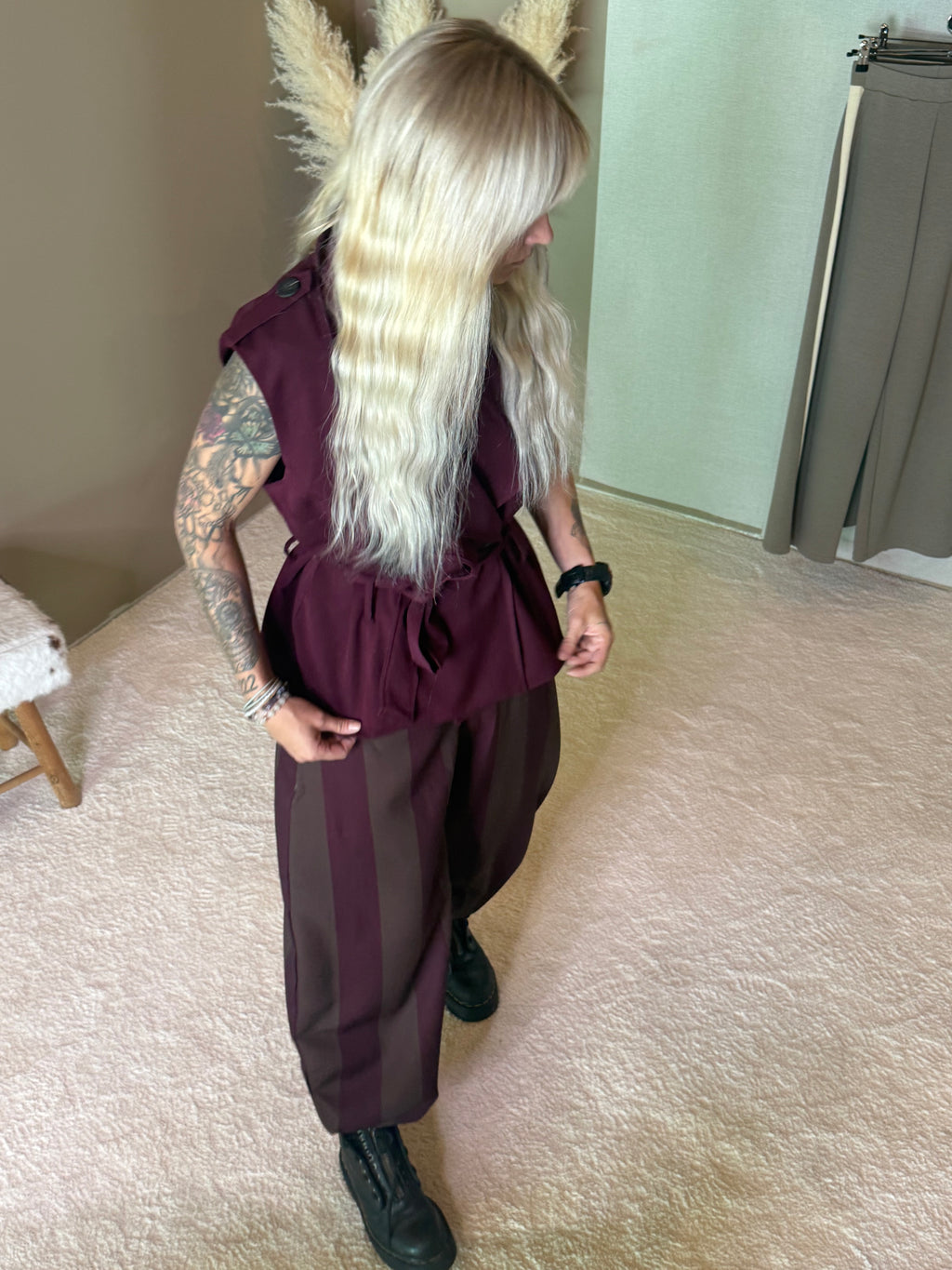 Pantalon bordeaux et marron